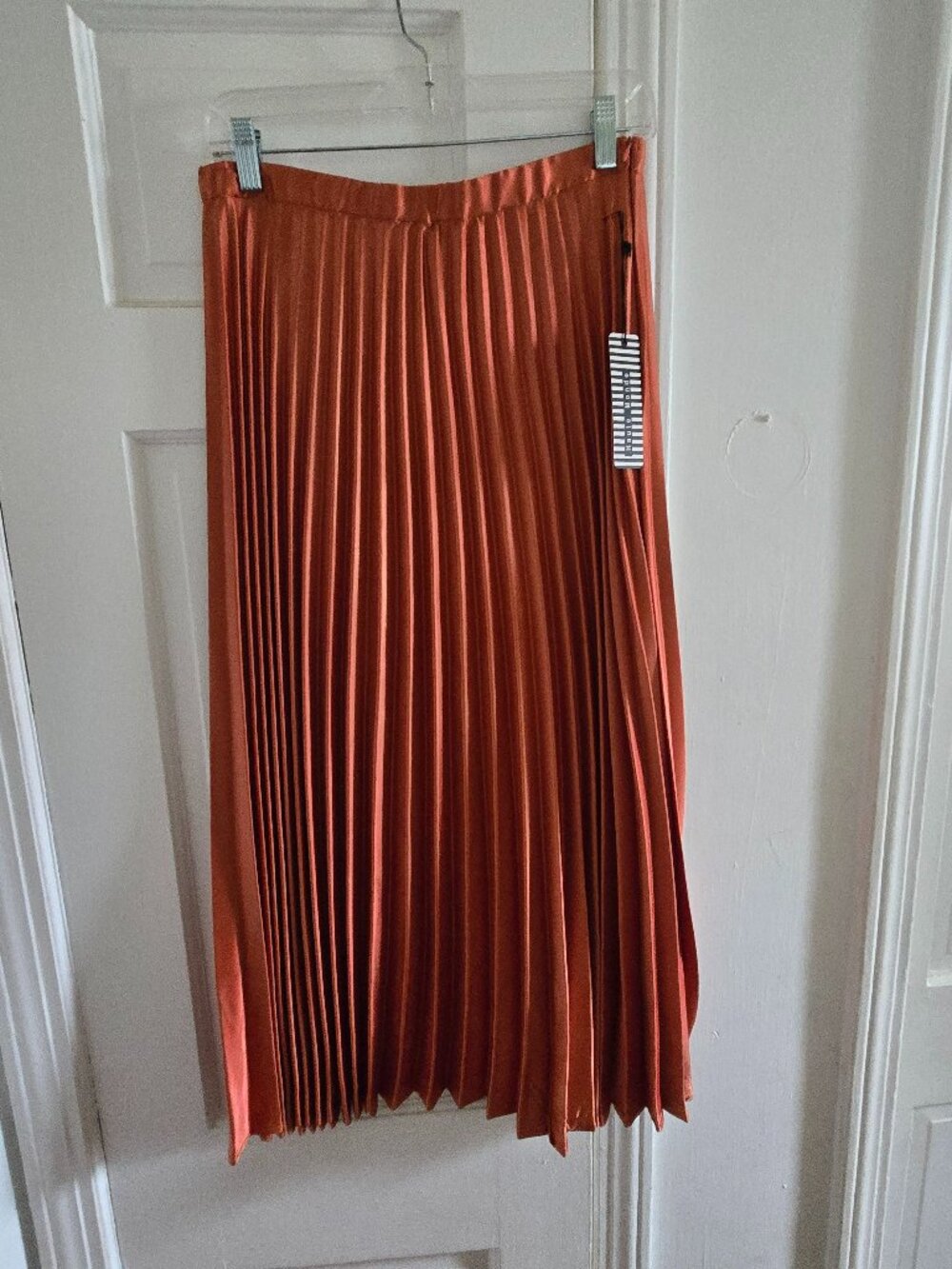 Burnt Orange Midi Pleated Skirt